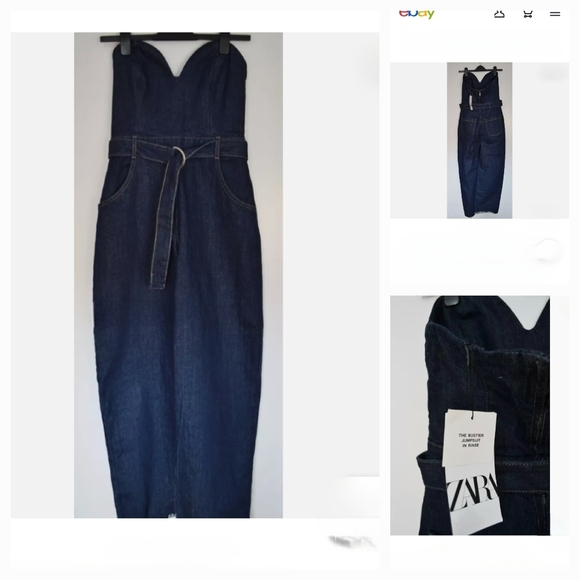 ZARA NEW BUSTIER DENIM JUMPSUIT SWEATHEART NECK - Picture 2 of 2